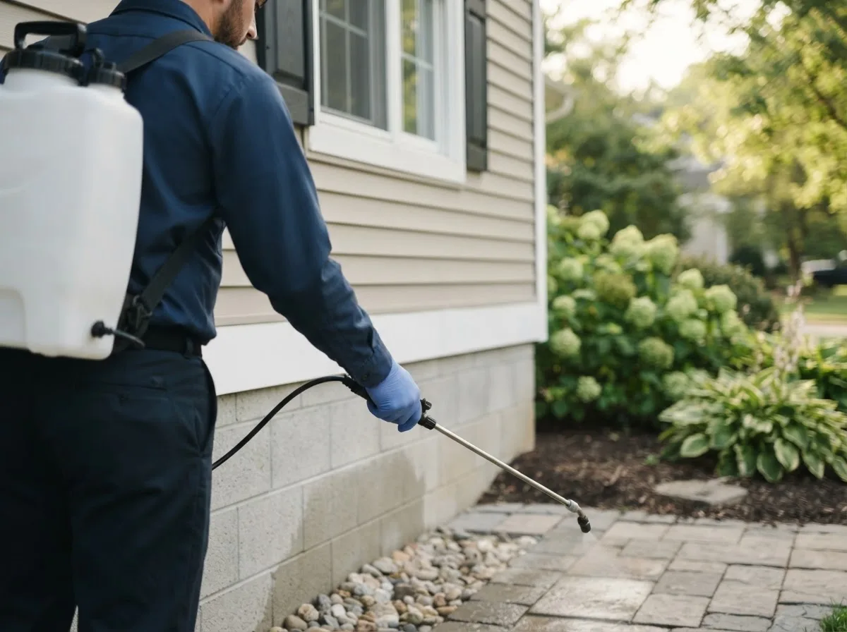 Pest control technician inspecting a home in Greenfield Center, NY